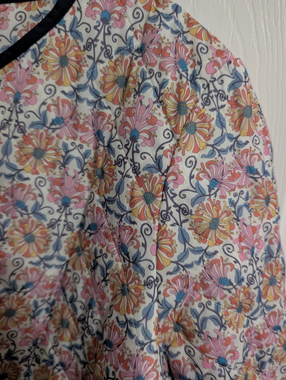 J. Crew Liberty Fabric Womens Jacket Quilted Floral White Blue Size 12 (BA587) - Picture 4 of 5